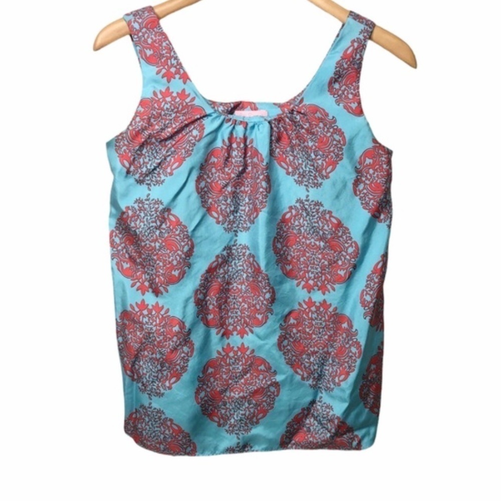 Lilly Pulitzer Silk Tank Top Print Size 0 Blue Red Scoop Neck Women’s